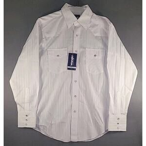 Wrangler Men’s M Western Pearl Snap Shirt White Stripe Classic Fit NWT Rodeo